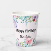 Moderne Ladybug Butterfly farbige Blume Geburtstag Pappbecher (Rückseite)