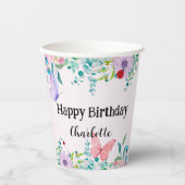 Moderne Ladybug Butterfly farbige Blume Geburtstag Pappbecher (Vorderseite)