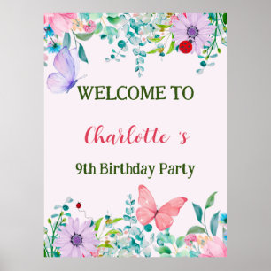 Moderne Ladybug Butterfly farbige Blume Geburtstag Poster