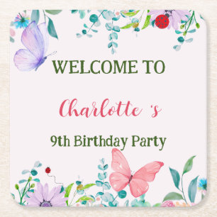 Moderne Ladybug Butterfly farbige Blume Geburtstag Rechteckiger Pappuntersetzer