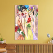 Moderne Ladys mit Rose Canvas Print Leinwanddruck (Insitu (Wohnzimmer))
