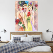 Moderne Ladys mit Rose Canvas Print Leinwanddruck (Insitu (Schlafzimmer))