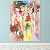 Moderne Ladys mit Rose Canvas Print Leinwanddruck (Insitu (Holzboden))
