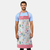 Moderne Lama Cactus Blush Pink Girly Script Name Schürze (Getragen)