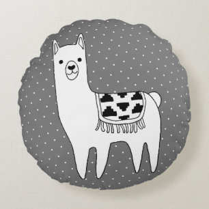 Moderne Lama Sketch & Schweizer Punkte Rundes Kissen