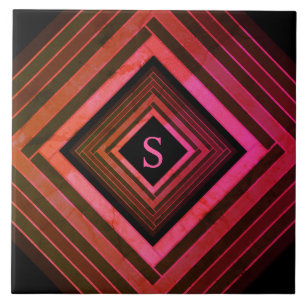 Moderne ländliche rosa geometrische Monogramme Fliese