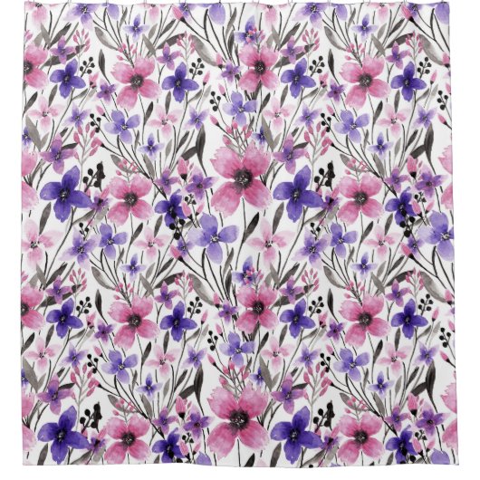 Moderne Landrosa Lila Blumenfarbe Duschvorhang (Vorderseite)