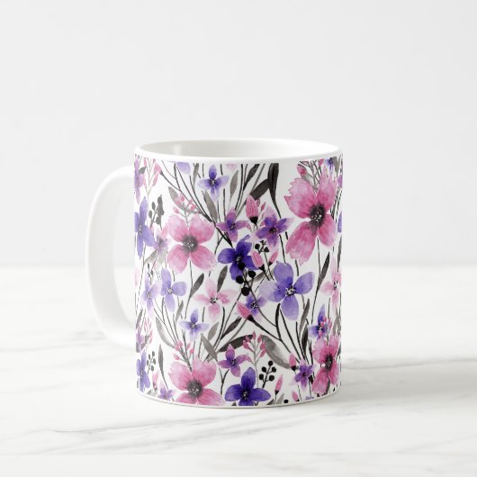 Moderne Landrosa Lila Blumenfarbe Kaffeetasse (Vorderseite Links)