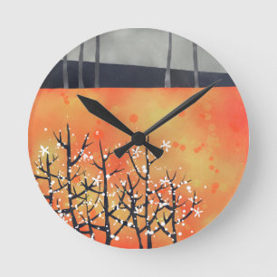 Moderne Landschaft Art Orange Runde Wanduhr