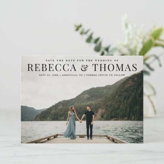 Moderne Landschaft Foto Hochzeit retten das Datum Save The Date (Stehend Vorderseite)