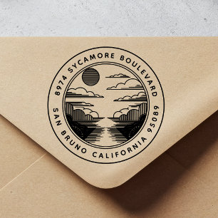 Moderne Landschaft Holz-Rücksende-Adresse-Stempel Gummistempel