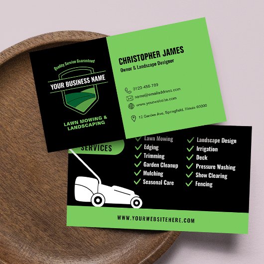 Moderne Landschaftsgestaltung Rasenmähen Schwarz & Visitenkarte