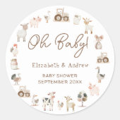 Moderne Landtiere Geschlechtsneutrale Babydusche Runder Aufkleber (Vorderseite)