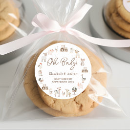 Moderne Landtiere Geschlechtsneutrale Babydusche Runder Aufkleber