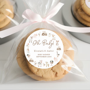 Moderne Landtiere Geschlechtsneutrale Babydusche Runder Aufkleber