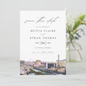 Moderne Las Vegas Skyline Hochzeit in Urlaubsort Save The Date (Stehend Vorderseite)