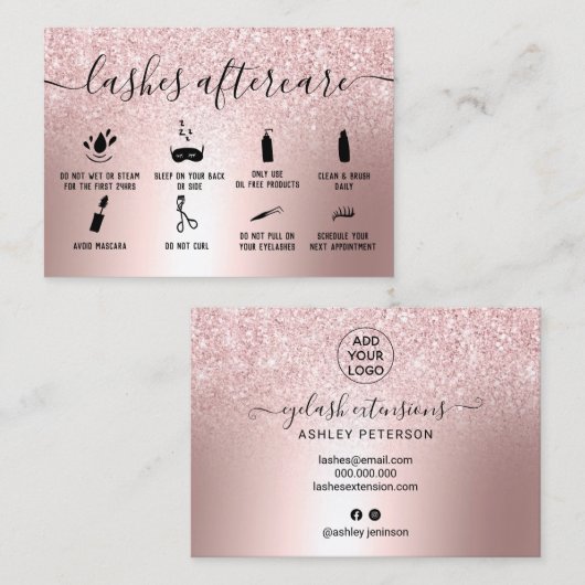 Moderne Laser Aftercare Rose Gold Glitzer metallis Visitenkarte (Vorne/Hinten)