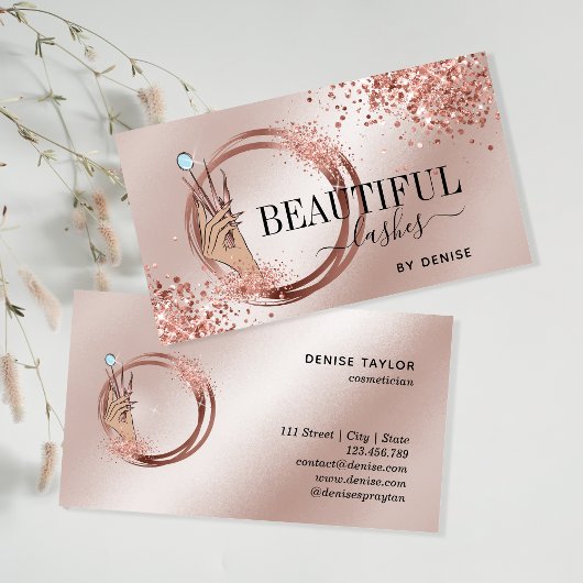 Moderne Lasertechnikerin handglitzernde Busin Visitenkarte