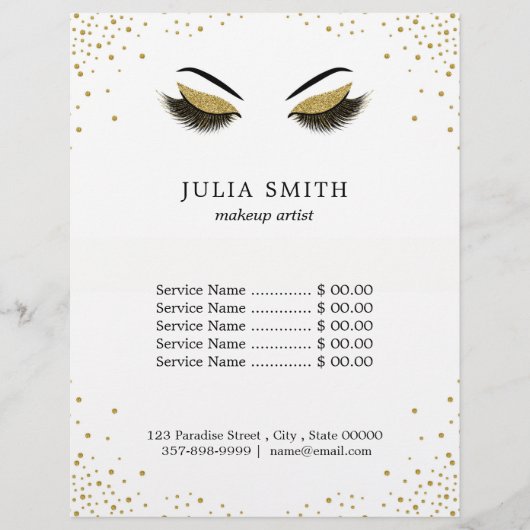 Moderne Lashes mit Gold Glitzer Makeup Artist Flyer (Vorne)