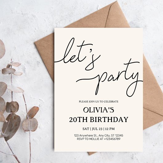 Moderne Lass uns feiern 20. Geburtstag Einladung