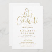 Moderne Lasse Celebrate Gold Script Graduation Par Einladung (Vorne/Hinten)