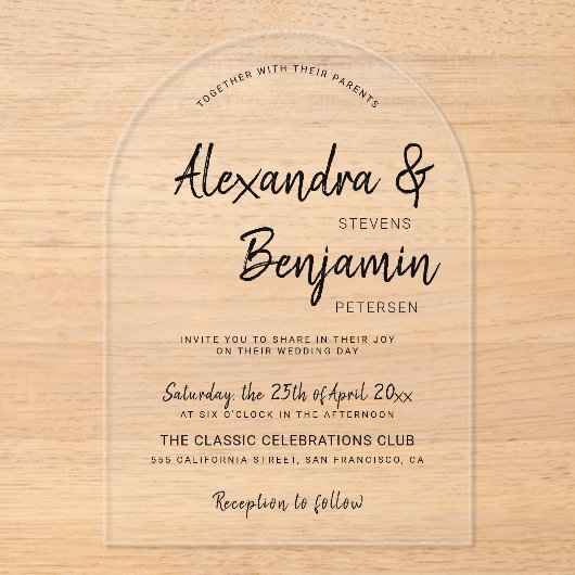 Moderne lässig-minimalistische Schwarze-Schrift-Ho Acryleinladungen (Vorderseite)