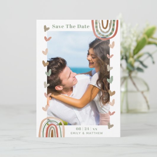 Moderne Lässige Boho Wedding Verlobt Save The Date (Stehend Vorderseite)