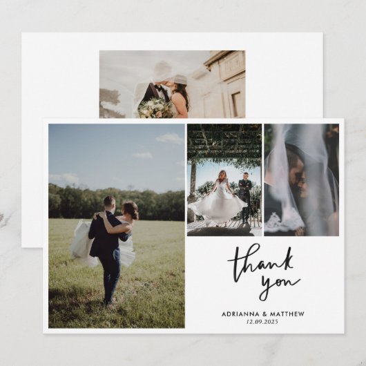 Moderne Lässige Hochzeit Danke, Script Vier Foto Dankeskarte (Vorne/Hinten)