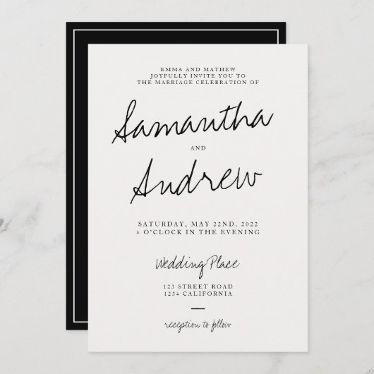 Moderne lässige Hochzeit der Elfenbeintypografie Einladung (Vorne/Hinten)