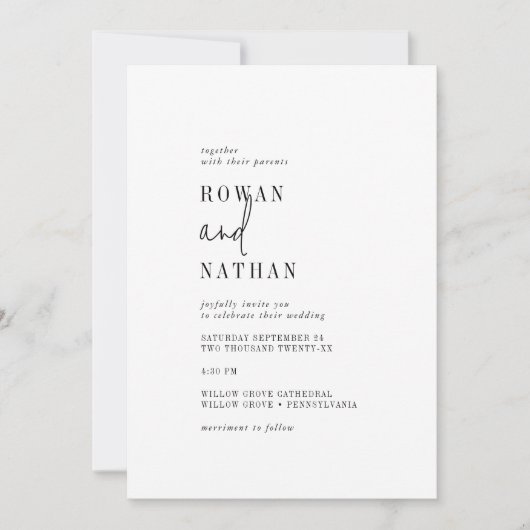 Moderne Lässige Hochzeit in Schwarz und Weiß Einladung (Vorderseite)