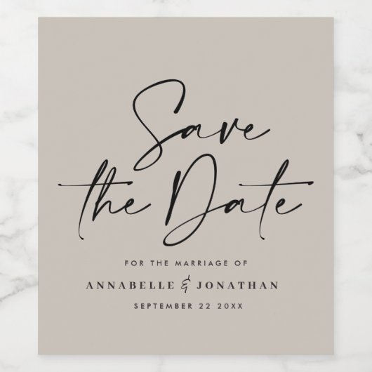 Moderne lässige Hochzeit mit grauer Schrift Save t Weinetikett (Einzelnes Label)