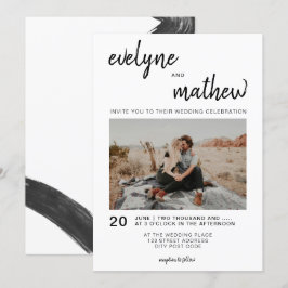 Moderne, lässige Hochzeit mit Schwarz-weißem Foto Einladung
