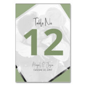 Moderne Lässige Hochzeitssage Foto Grün Tischnummer (Rückseite)
