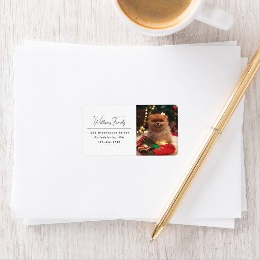 Moderne Lässige Script Dog Weihnachten Rücksendead Adressaufkleber (Insitu)