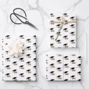 Moderne Launische Goldene Schwarze Abschlussmütze Geschenkpapier Set