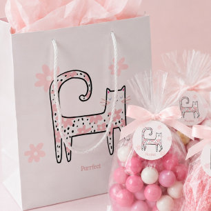Moderne Launische Rosa Katze Perfekte Party Mittlere Geschenktüte
