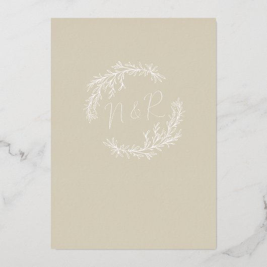 Moderne Laurel Leaf Archway Wedding retten das Dat Folieneinladung (Rückseite)