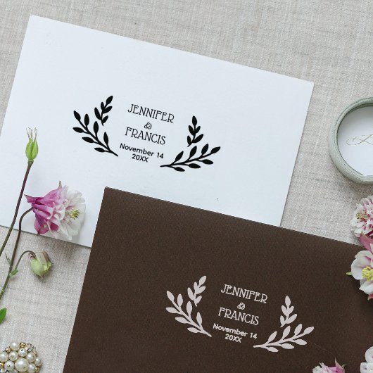 Moderne Laurel Wedding rettet das Datum Gummistempel