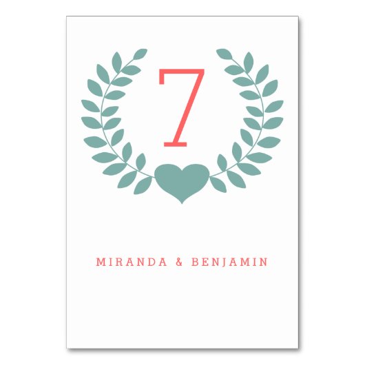 Moderne Laurel Wedding Tischnummer Card (Vorderseite)