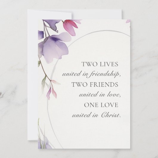 Moderne Lavendel Blumenbibel Christliche Hochzeit Einladung (Rückseite)