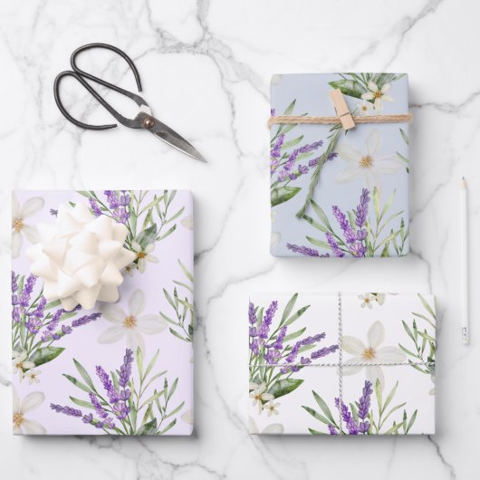 Moderne Lavendel-Blumenhochzeit Geschenkpapier Set (Vorderseite)
