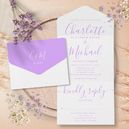 Moderne Lavendel Flieder Schrift Minimalistische H All In One Einladung