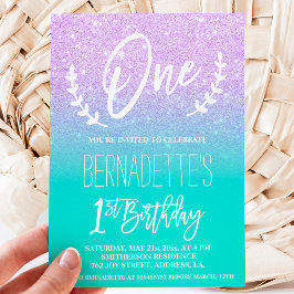 Moderne Lavendel-Glitzer-Typografie zuerst Geburts Einladung