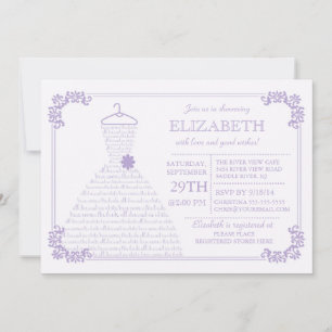 Moderne Lavendel-Hochzeitskleid-Brautparty Einladung