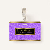Moderne Lavendel Imitate Glitzer Gold Akzente Ausweis (Rückseite mit Klammer)