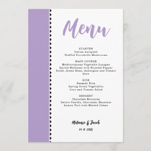 Moderne Lavendel-Lila-Flachmenü-Karte Menükarte