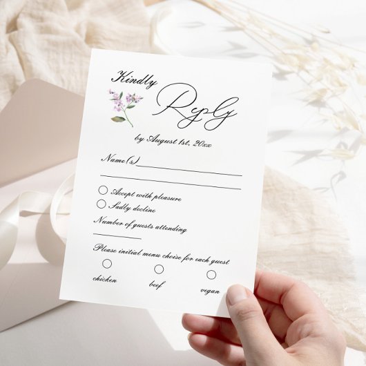 Moderne Lavendel Lila Wildblumen Hochzeit RSVP Karte