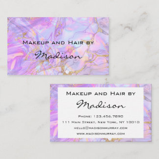 Moderne Lavendel-Rosa-Gold-Marmor-Makeup-Artistin Visitenkarte