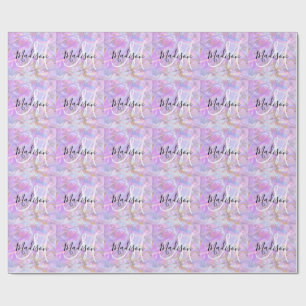 Moderne Lavendel-Rosa Marmor Gold Monogramm Name Geschenkpapier