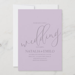 Moderne Lavendel-Stille Schrift Minimal Hochzeit Einladung